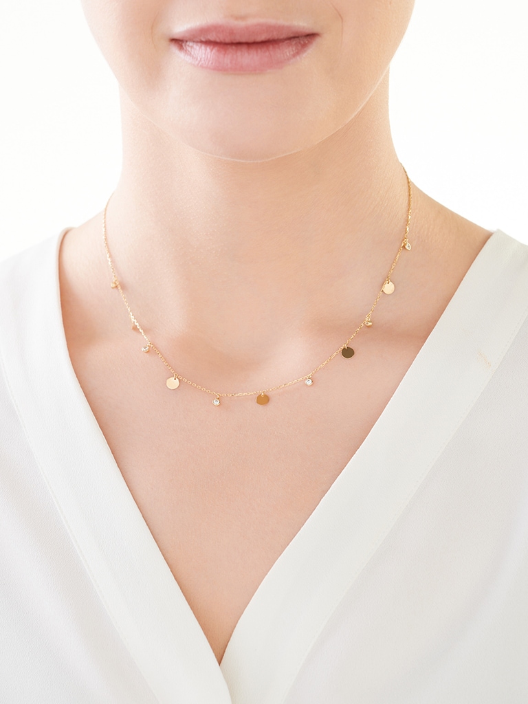 9 K Geelgoud Necklace met Cubic Zirconia