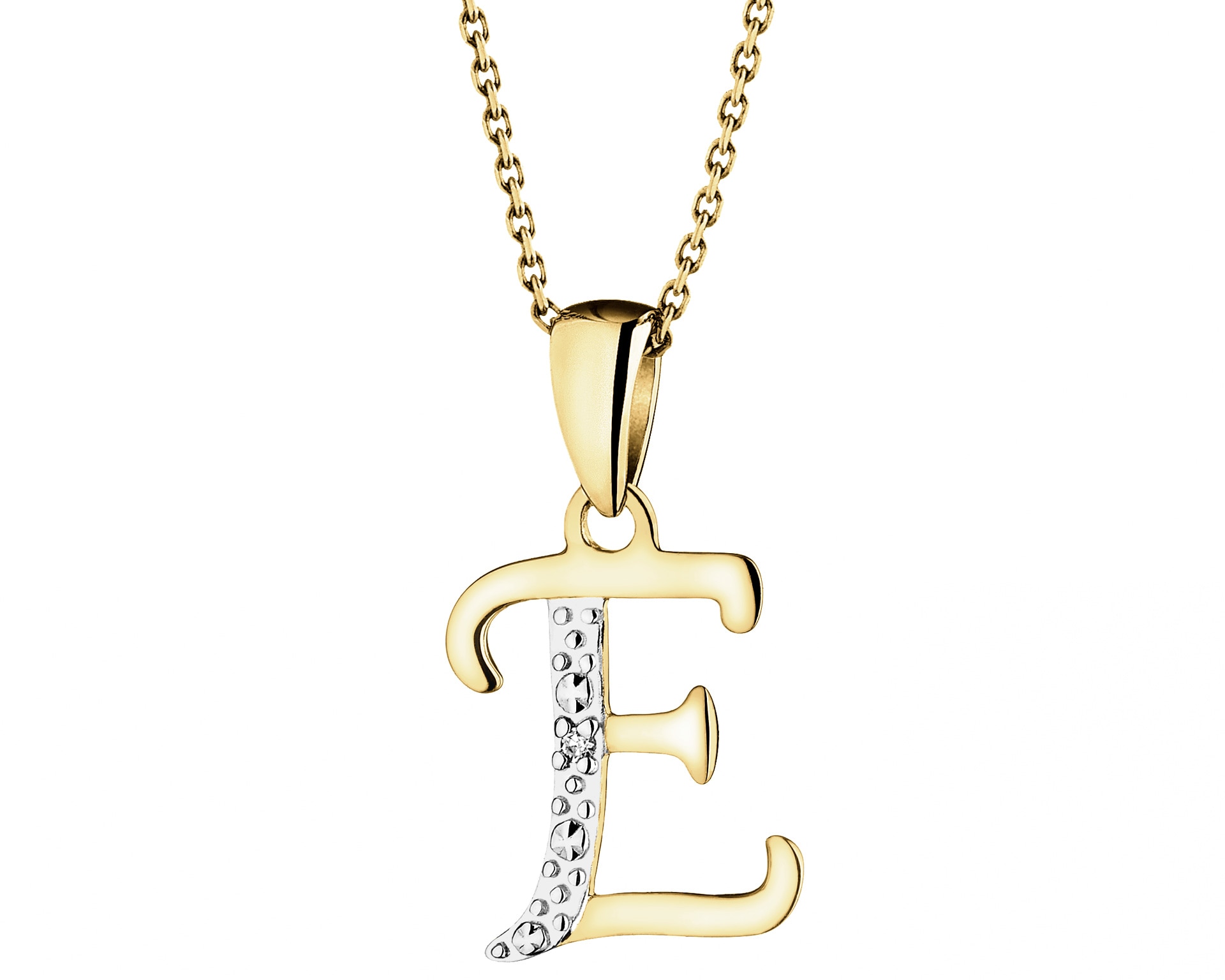 9 K Rhodium-Gepolijste Gele Gouden Pendel met Diamant