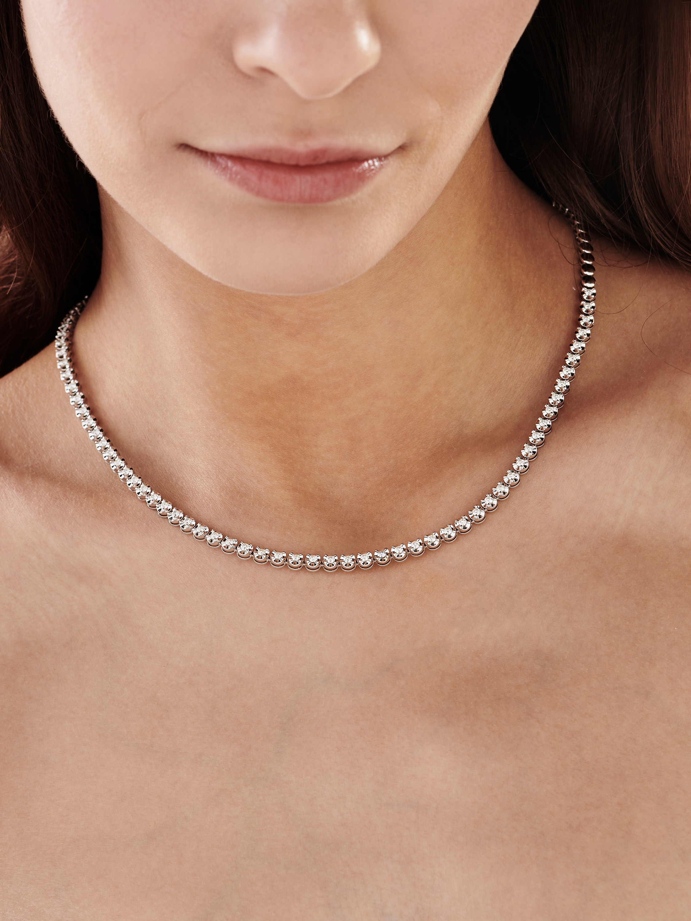 14 K Rhodium-Gepolijste Witte Gold Collar Necklace met Diamanten