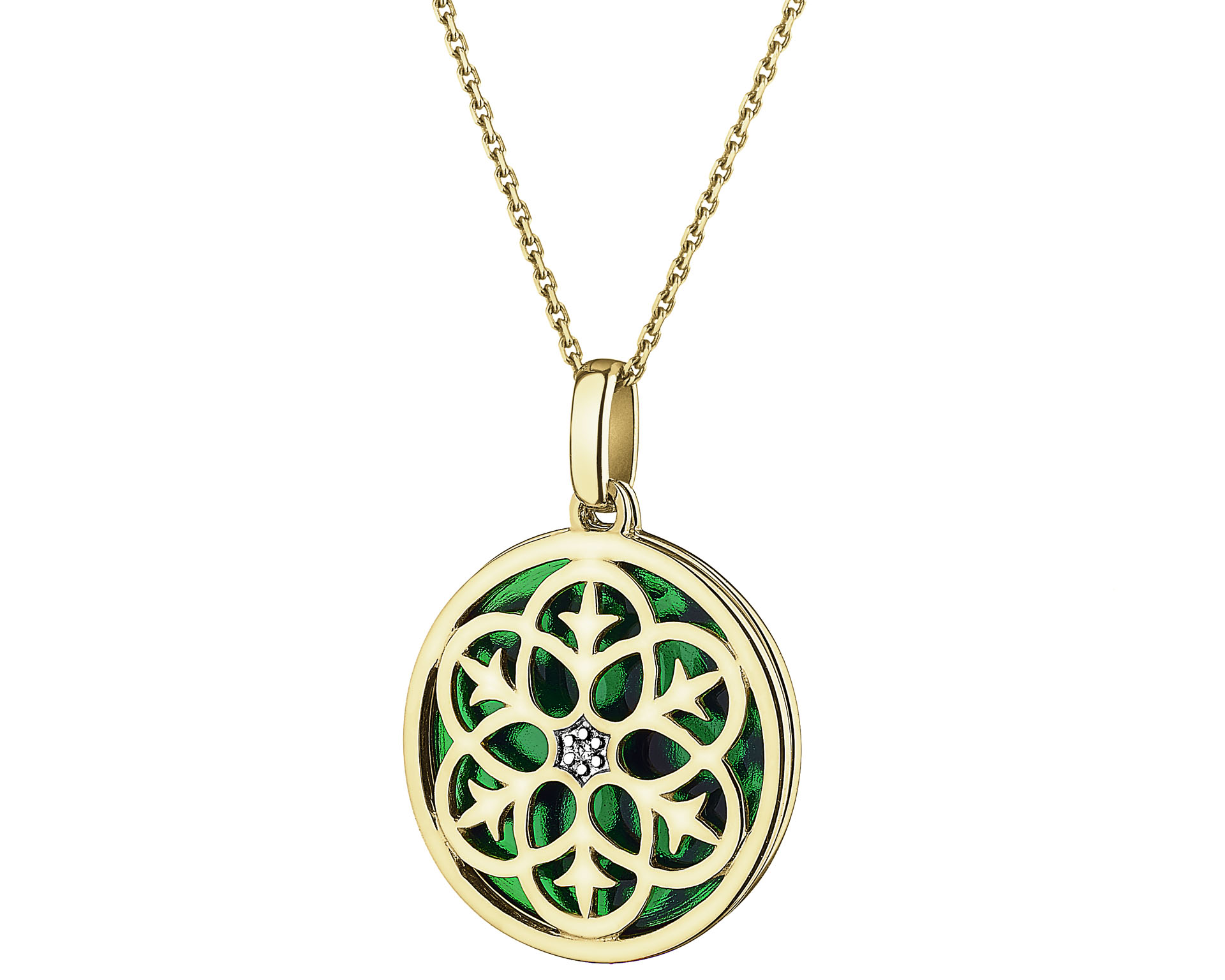 9 K Rhodium-Gepolijste Gele Gouden Medaillon met Diamant