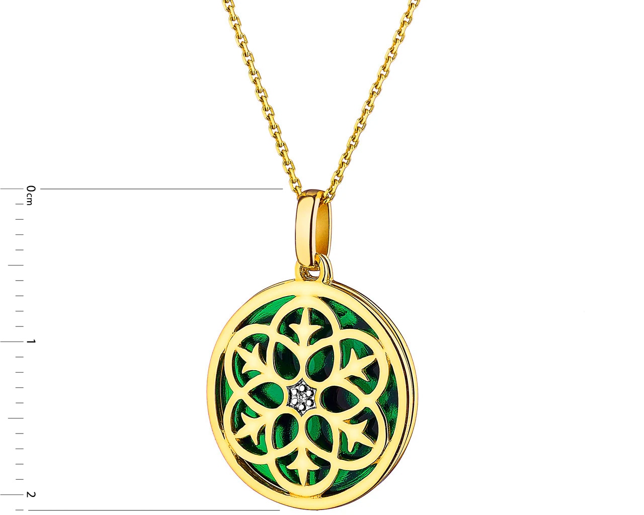 9 K Rhodium-Gepolijste Gele Gouden Medaillon met Diamant