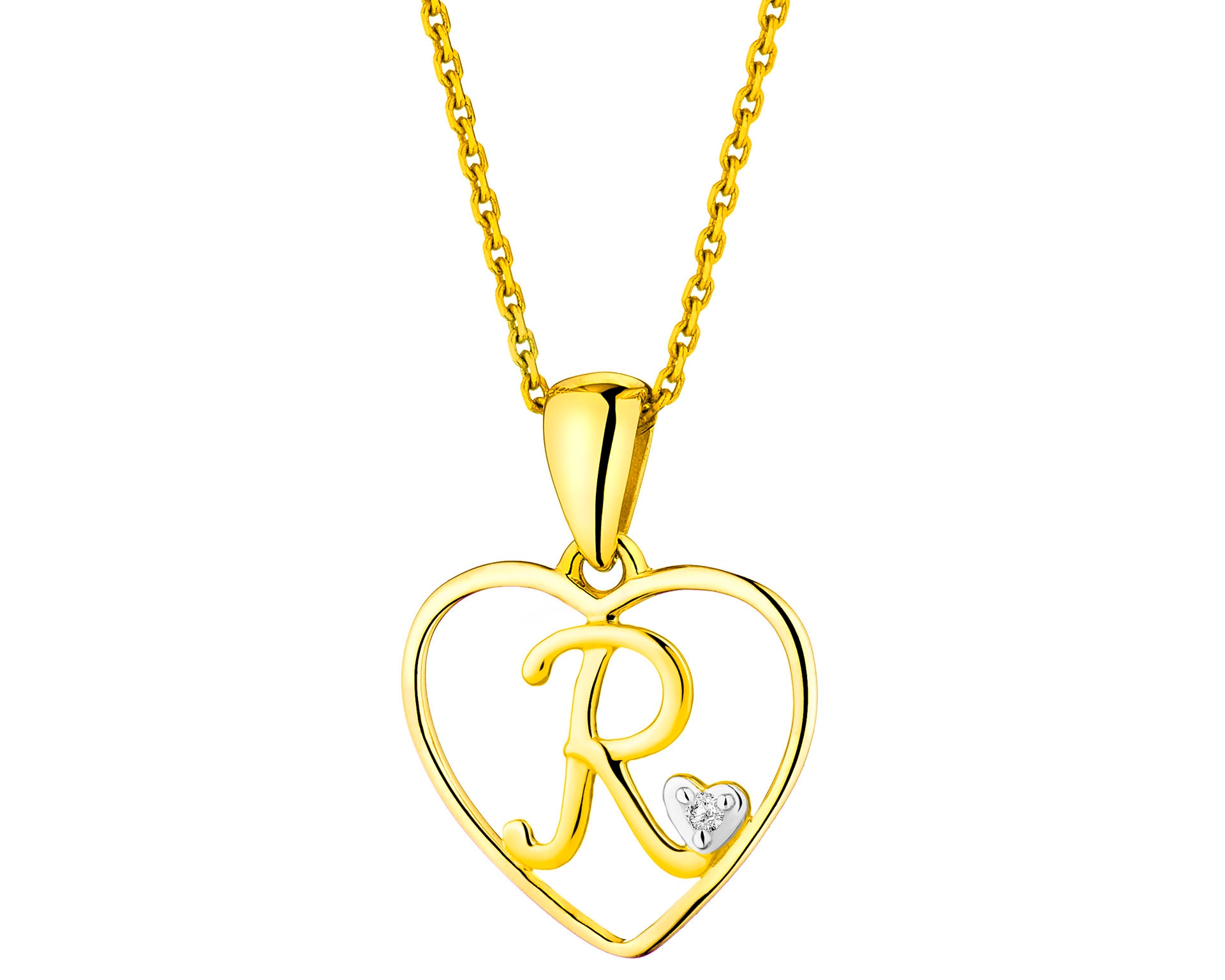 9 K Rhodium-geplateerde Gele Gouden Pendel met Diamant